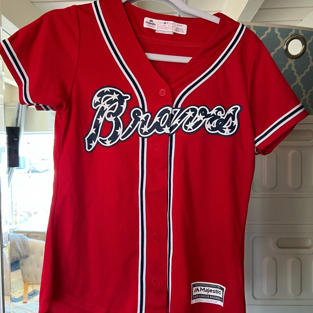 Majestic Red Baseball Jersey with Script Design